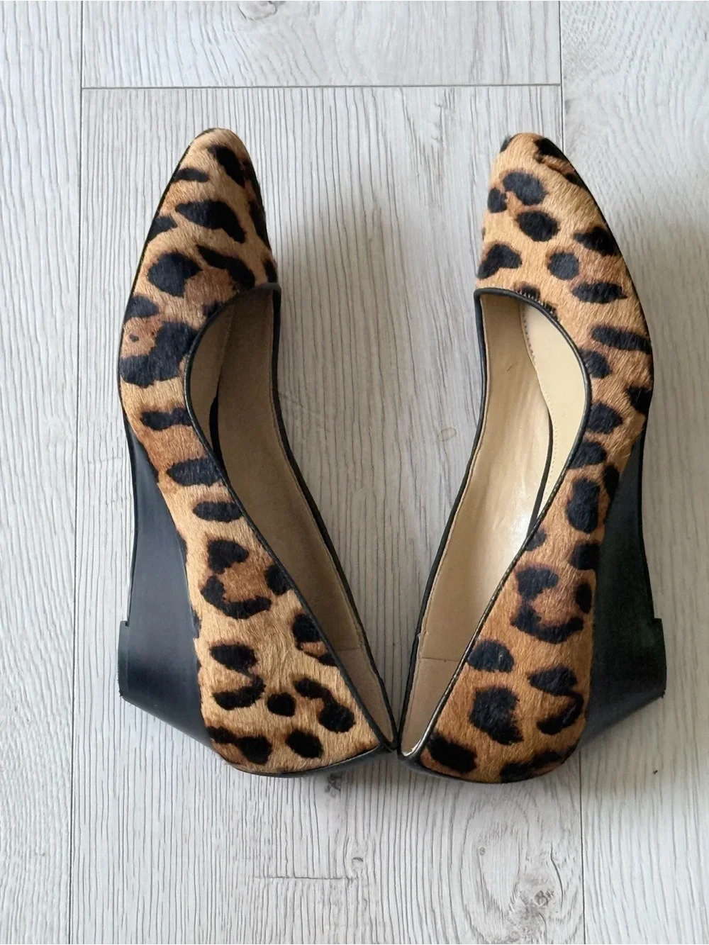 Talbots Leopard Calf Hair Wedge Pumps Women Size 6N Narrow Hair On Hide Shoes